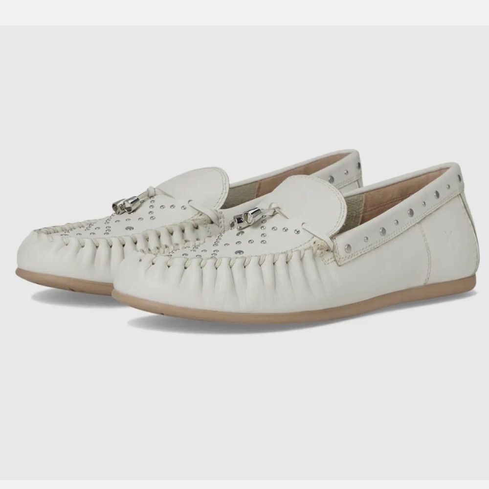 Frye Women's White Studded Moccasins. NEW